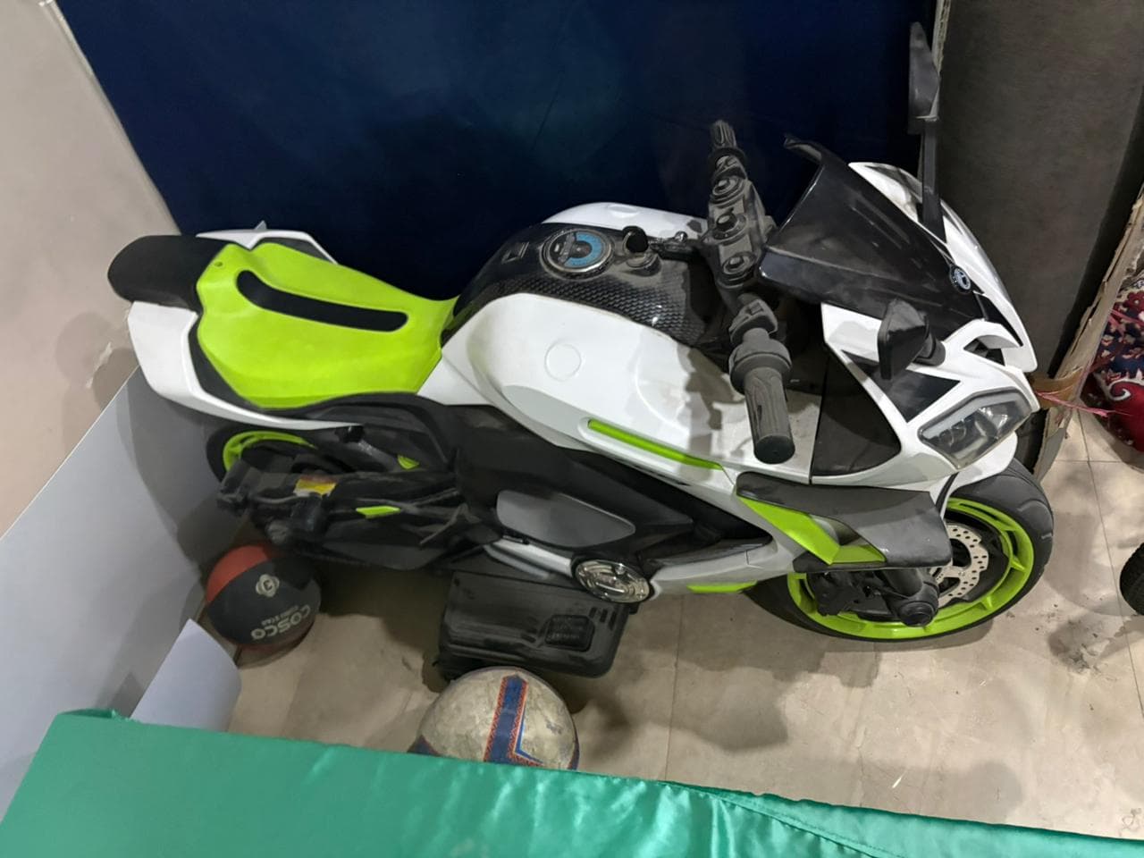 Kids Electric Sports Motorcycle – White & Green - Thumbnail 3